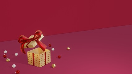 Merry Christmas and Happy New Year background. gift box, Holiday banner, 3D Rendering. 