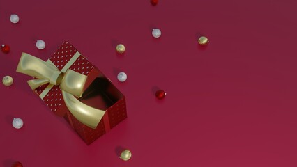 Merry Christmas and Happy New Year background. gift box, Holiday banner, 3D Rendering. 