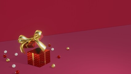Merry Christmas and Happy New Year background. gift box, Holiday banner, 3D Rendering. 