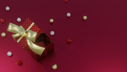 Merry Christmas and Happy New Year background. gift box, Holiday banner, 3D Rendering. 