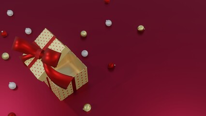 Merry Christmas and Happy New Year background. gift box, Holiday banner, 3D Rendering. 