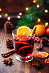 Christmas mulled wine on the table. Generative AI,