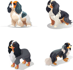 English Toy Spaniel dog collection in many action. Graphic resource about set for vector