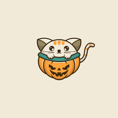 Cute Cat in Pumpkin