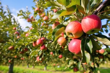 vibrant, colorful apples ready to be picked in an orchard