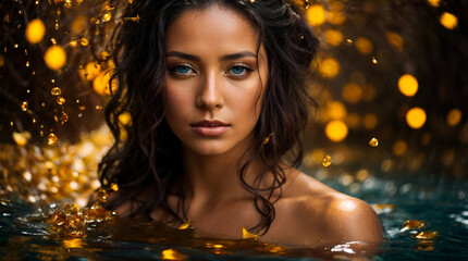portrait of a beautiful woman bathing in lake