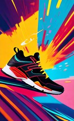 sports shoe in front of colored abstract background