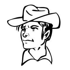 A cowboy illustration outline only. It is a handmade vector.