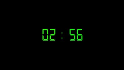 2 minutes digital clock showing time to go, countdown timer animation