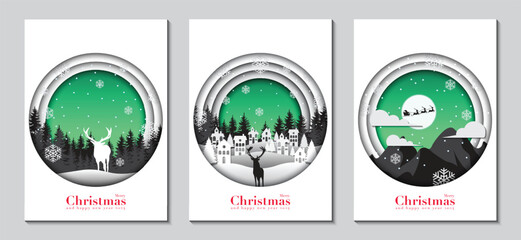 Merry Christmas template background cover design in paper cut style. Ideas for magazines, brochures and posters. Vector Illustrator EPS.