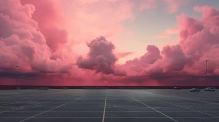 Fotobehang Pink cloudy sky against empty parking lot © standret