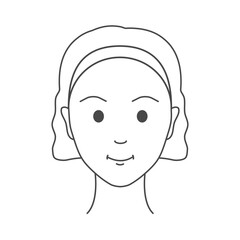 Obraz na płótnie Canvas Portrait of a young woman. Teenage girl, school kid. Female face in front view. Happy and radiant look. Youthfulness concept. Linear vector illustration.