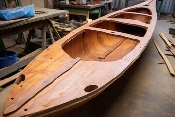 Obraz premium detailed view of the stern side of an unfinished kayak