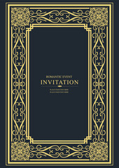 Gold ornament on dark background. Can be used as invitation card. Book cover. Vector illustration