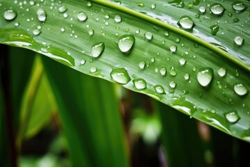 close-up of raindrops on cocoa leaves