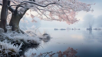Icy blues and soft pinks creating a tranquil scene
