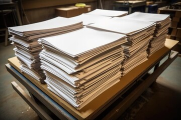 Fototapeta premium unused sheets of paper in the bin during coffee-table book production