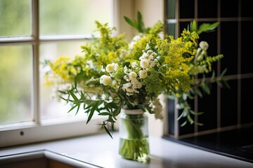 Fototapeta na wymiar swedish wedding bouquet with myrtle flower