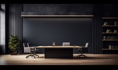 Elegant Executive Office with Sophisticated Black Interior and Spacious Conference Room