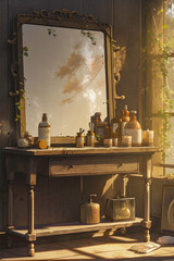 Design of classic wooden furniture with mirror or painting