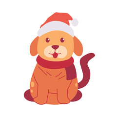 little dog sitting and wearing scarf and christmas head vector animal illustration design
