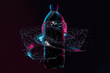 3D render of water swirling around plastic bottle