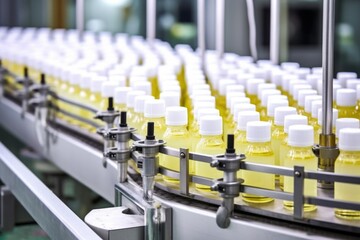 conveyor belt displaying bottles filled with anti-aging cream