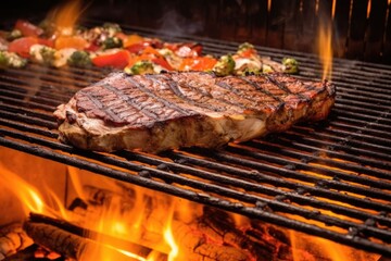 charcoal grill with flames licking at the meats