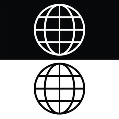 Globe Icon Vector, Black and White Version Design
