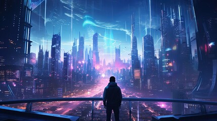 Person View from the Street of A Detailed Cyberpunk City with Many Lights
