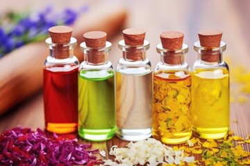 close-up view of essential oils intended for soap crafting - obrazy, fototapety, plakaty