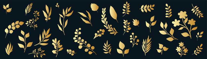 A huge set of golden leaves. Luxury design of leaves to use on premium products.