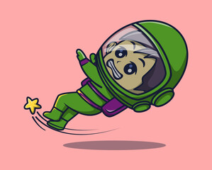 vector illustration of cute little star slipping astronaut. science technology icon concept