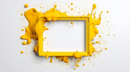 Empty yellow picture frame with yellow paint splash.