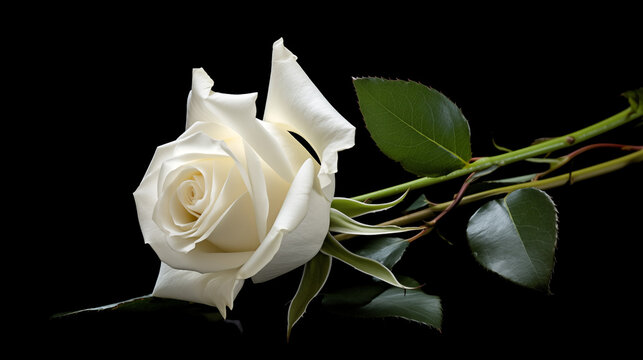 Beautiful white rose on black background.Funeral Concept
