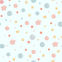Seamless Pattern hand drawn with star fish and bubbles