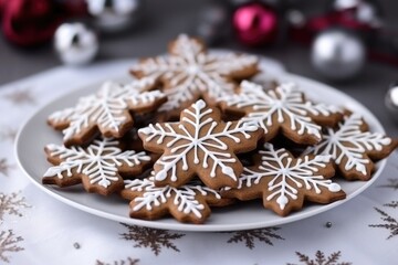 christmas gingerbread cookies on decorated table
