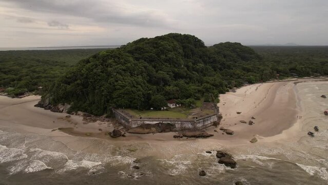 aerial video Fort Nossa Senhora dos Prazeres, Ilha do Mel, Paranagua, Parana, Brazil
