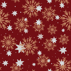Obraz na płótnie Canvas Golden Snowflake Elegance on an Red Background. Christmas and New Year's Seamless Pattern Swatch, Wallpaper, Perfect for Festive Greeting Cards, Textiles, and Winter Season Decor.