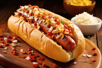 a hot dog bun filled with a grill-cooked sausage