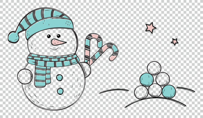 Snowman Winter Doodle Icon - Vector Illustrations Isolated On Transparent Background