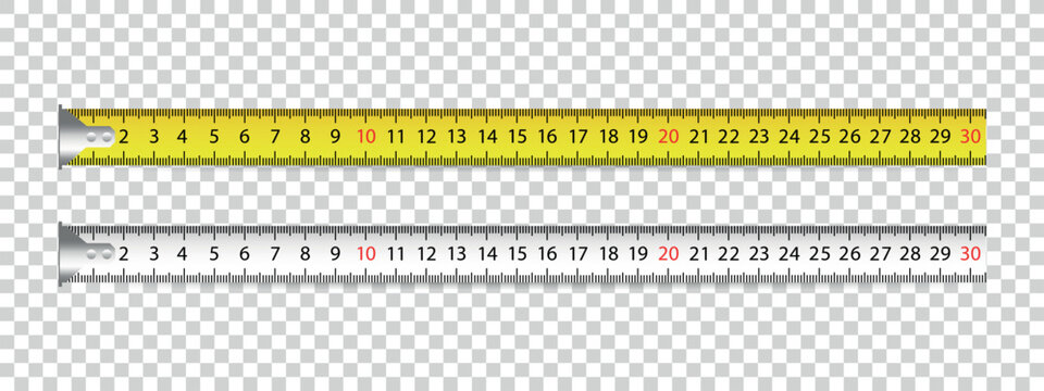 Yellow And Gray Tape Measure - Realistic Vector Illustrations - Isolated On Transparent Background