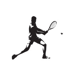 Tennis player, isolated vector silhouette, ink drawing. Tennis logo