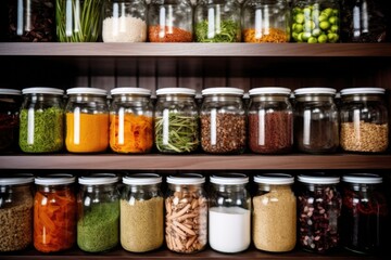 shelves storing various food ingredients under perfect temperature