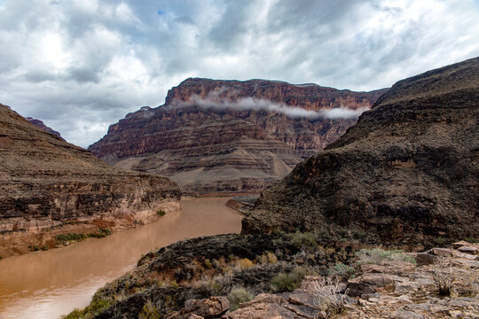 The Grand Colorado River at the western gateway to the Grand Canyon National Park is the border between the U.S. states of Arizona and Nevada.