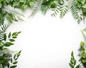 Frame made of green leaves, isolated on white background.