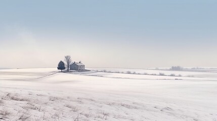 A minimalistic winter landscape with a snowy field and a distant horizon. AI generated