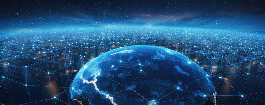 Map grid connection of the planet earth. Global network design. Technology net concept