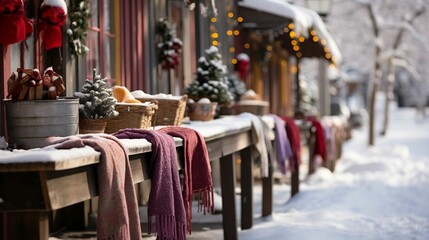 Fototapeta na wymiar Mittens and scarves strewn about the snowy scene 