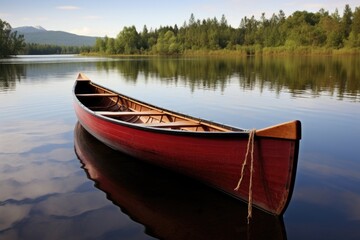 Naklejka na ściany i meble beautifully varnished wooden canoe on a lake